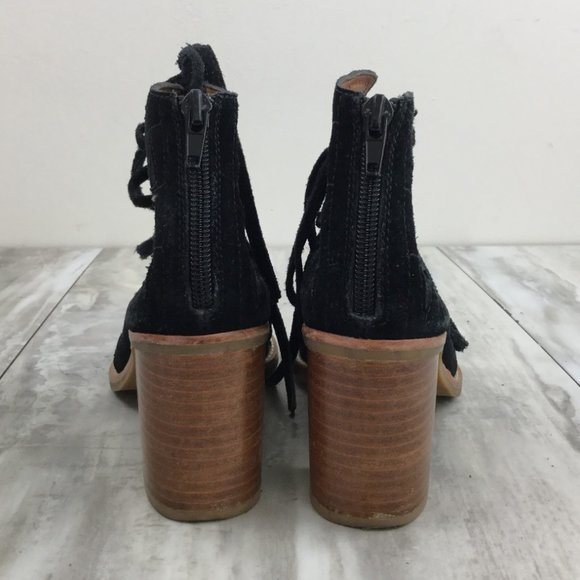 Jeffrey Campbell Lace-Up Open Toe Black Leather Booties 6.5 - Picture 4 of 13